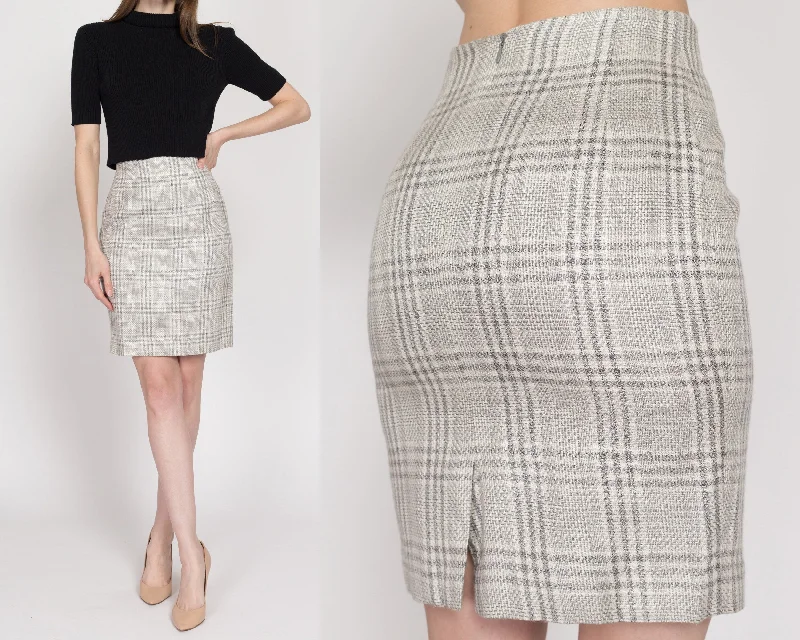 XS 90s Grey Plaid Woven Mini Pencil Skirt 24" chiffon skirt flowing